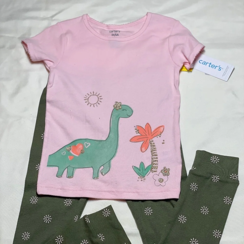 Toddler Girl Carter's Dinosaur Tops & Bottoms Pajama Set 3 piece. 1 Top 2 Bottom - Picture 4 of 4